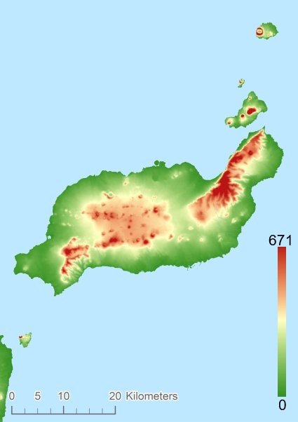 Lanzarote hoogtekaart DTM DEM