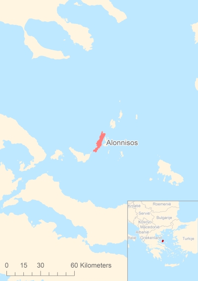 Ligging van het eiland Alonnisos in Europa