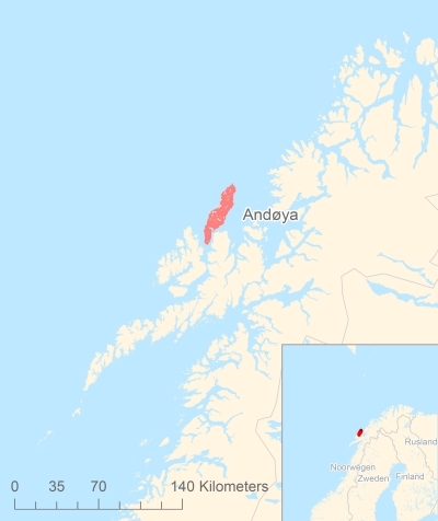 Ligging van het eiland Andøya in Europa