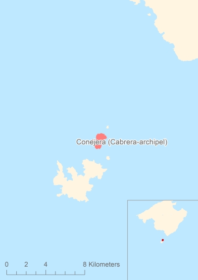 Ligging van het eiland Conejera (Cabrera-archipel) in Europa