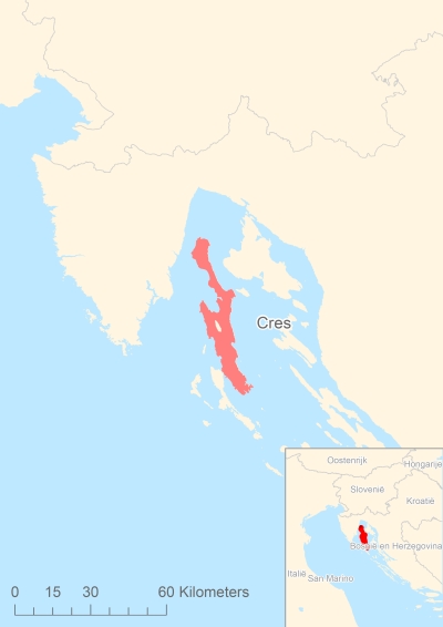 Ligging van het eiland Cres in Europa