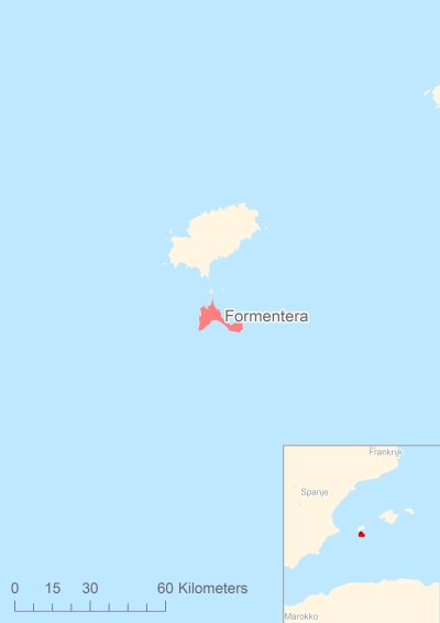 Ligging van het eiland Formentera in Europa