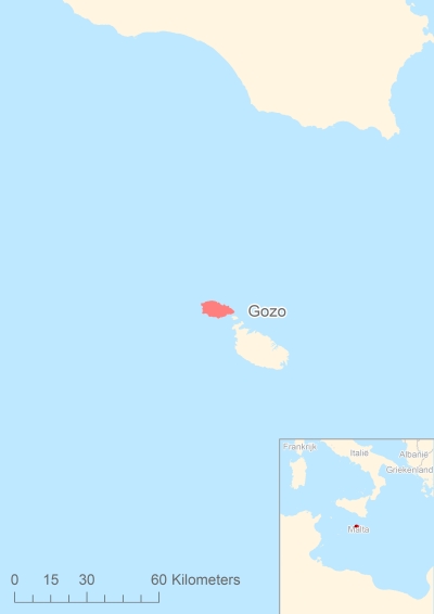 Ligging van het eiland Gozo in Europa
