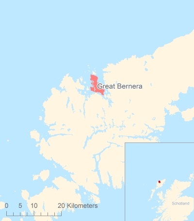 Ligging van het eiland Great Bernera in Europa
