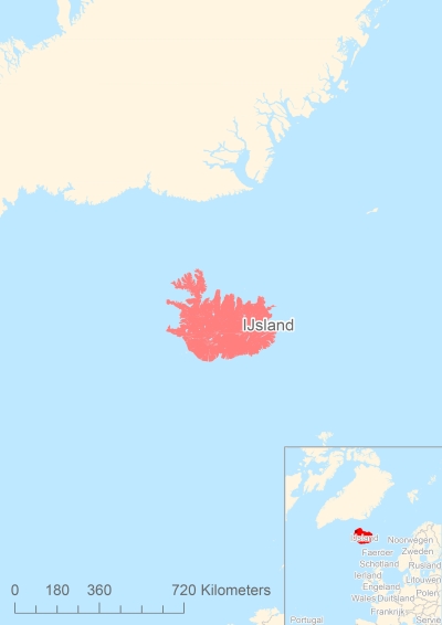 Ligging van het eiland IJsland in Europa
