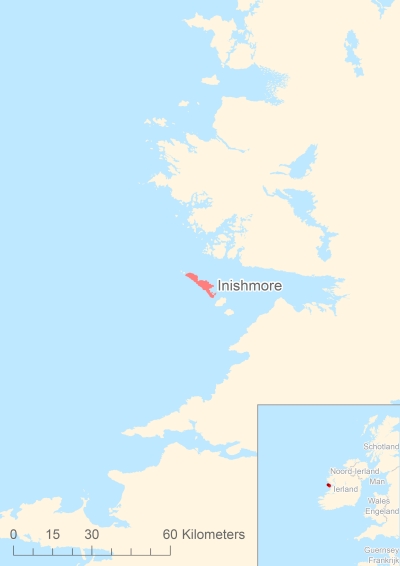 Ligging van het eiland Inishmore in Europa