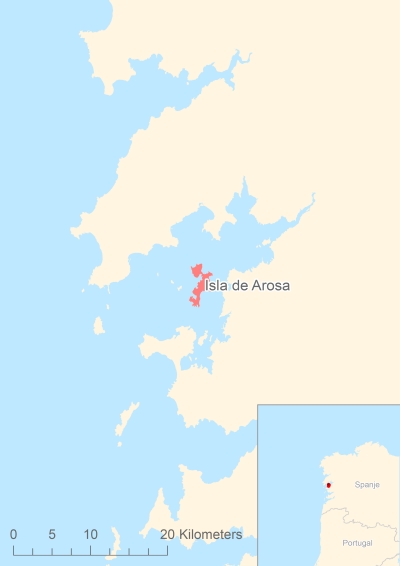 Ligging van het eiland Isla de Arosa in Europa