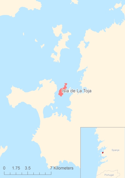 Ligging van het eiland Isla de La Toja in Europa