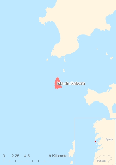 Ligging van het eiland Isla de Salvora in Europa