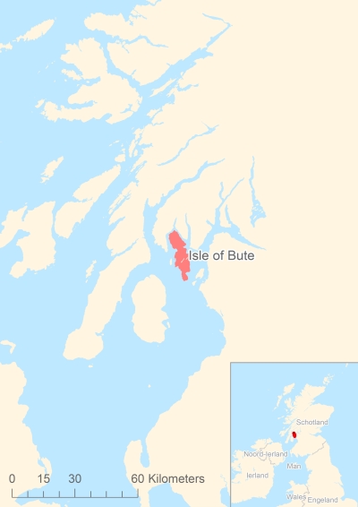 Ligging van het eiland Isle of Bute in Europa