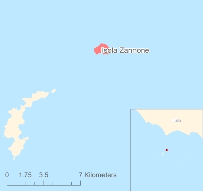 Ligging van het eiland Isola Zannone in Europa