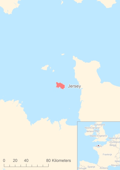 Ligging van het eiland Jersey in Europa