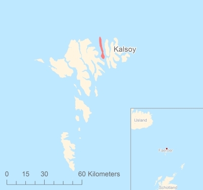 Ligging van het eiland Kalsoy in Europa