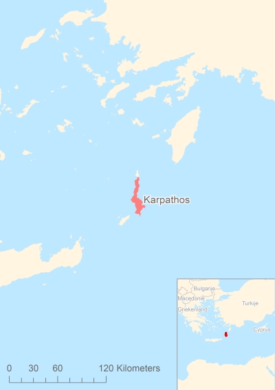 Ligging van het eiland Karpathos in Europa