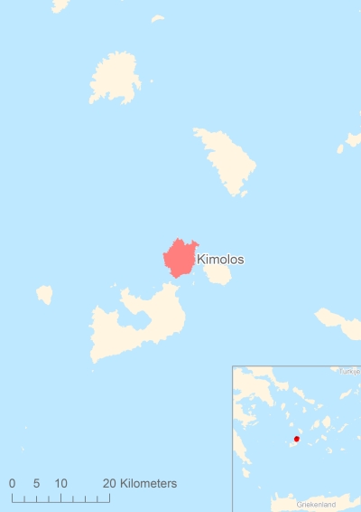 Ligging van het eiland Kimolos in Europa