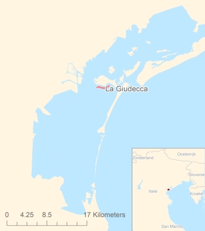 Ligging van het eiland La Giudecca in Europa