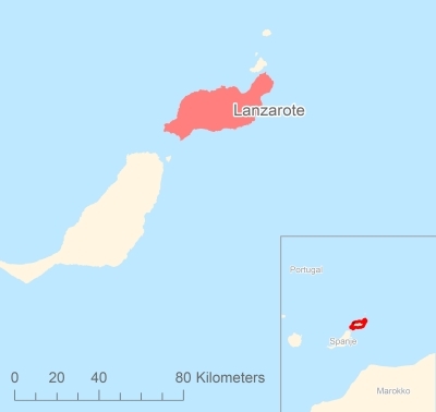 Ligging van het eiland Lanzarote in Europa