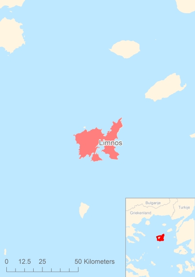 Ligging van het eiland Limnos in Europa