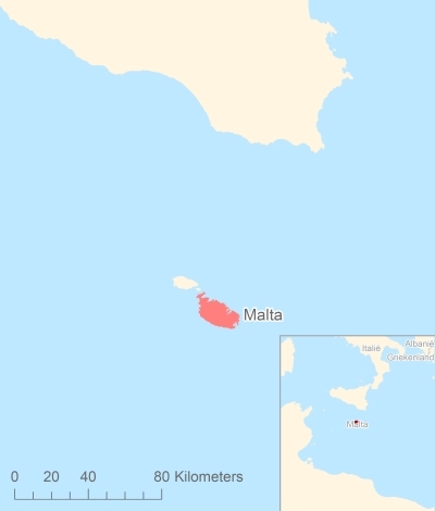 Ligging van het eiland Malta in Europa