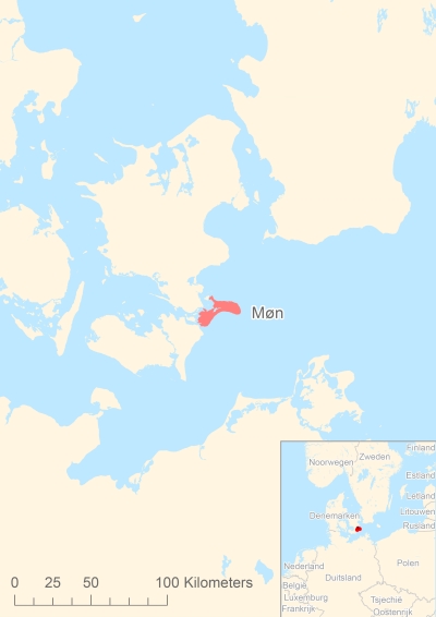 Ligging van het eiland Møn in Europa