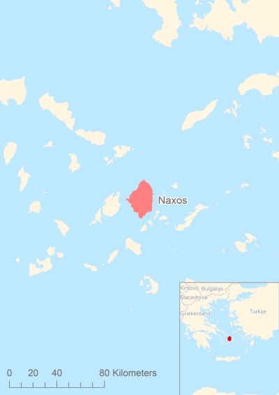 Ligging van het eiland Naxos in Europa