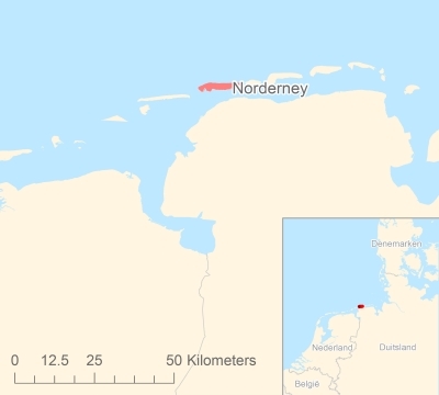 Ligging van het eiland Norderney in Europa