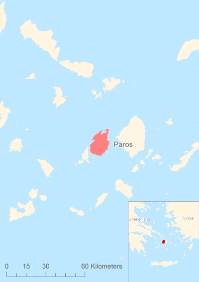 Ligging van het eiland Paros in Europa