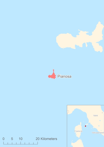 Ligging van het eiland Pianosa in Europa