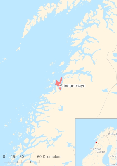 Ligging van het eiland Sandhornøya in Europa