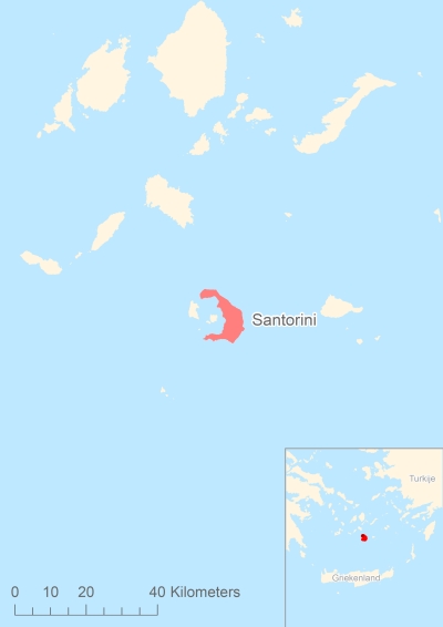 Ligging van het eiland Santorini in Europa