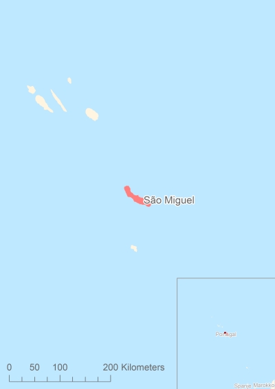 Ligging van het eiland São Miguel in Europa