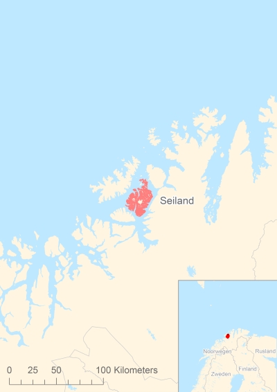Ligging van het eiland Seiland in Europa