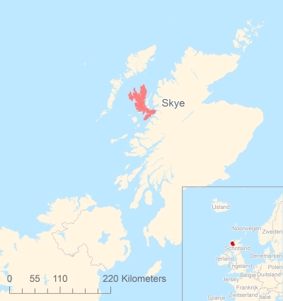 Ligging van het eiland Skye in Europa
