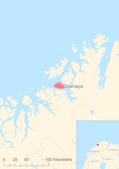 Ligging van het eiland Stjernøya in Europa