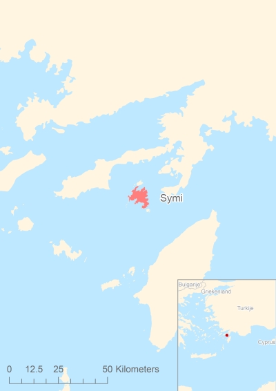 Ligging van het eiland Symi in Europa
