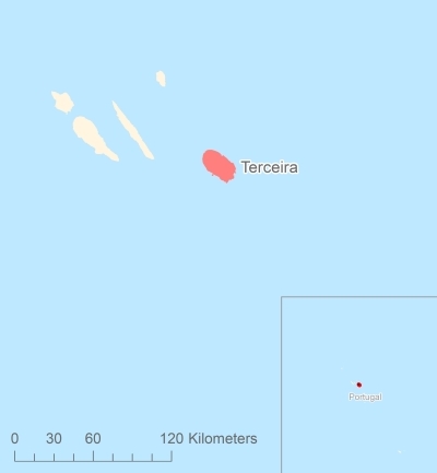 Ligging van het eiland Terceira in Europa