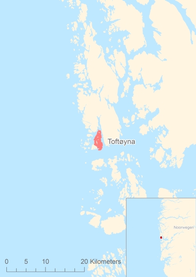 Ligging van het eiland Toftøyna in Europa