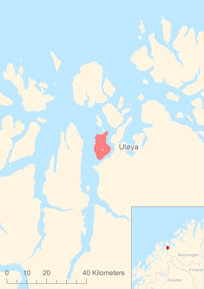 Ligging van het eiland Uløya in Europa