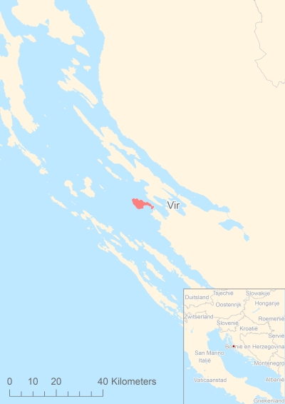 Ligging van het eiland Vir in Europa