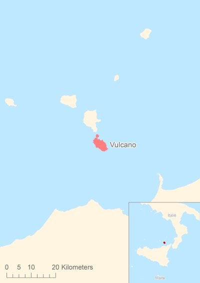 Ligging van het eiland Vulcano in Europa