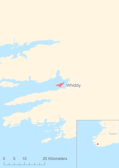 Ligging van het eiland Whiddy in Europa