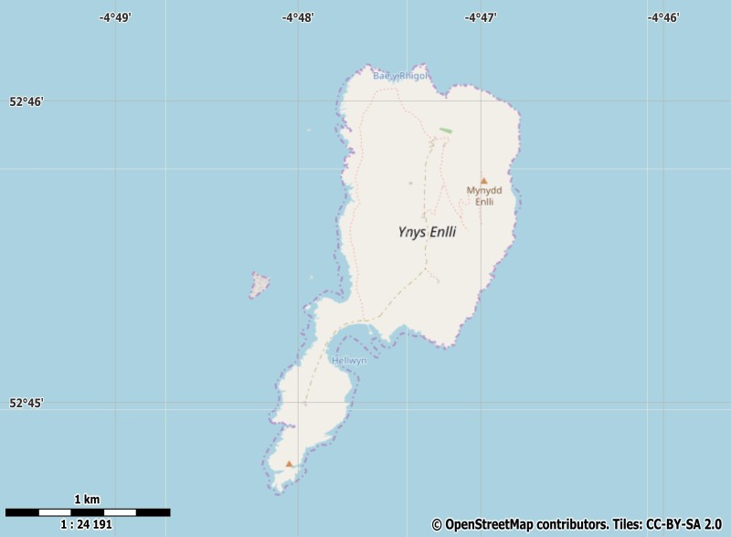 Bardsey Island plattegrond kaart