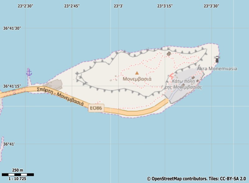 Monemvasia plattegrond kaart