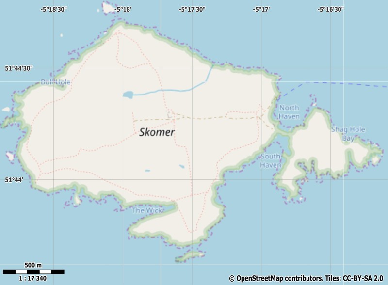 Skomer Island plattegrond kaart