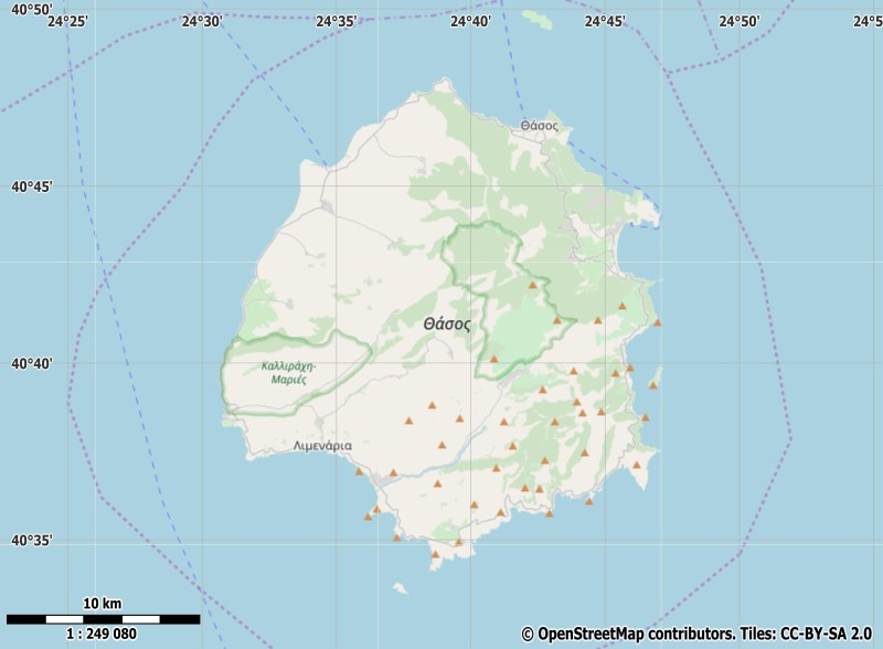 Thasos plattegrond kaart