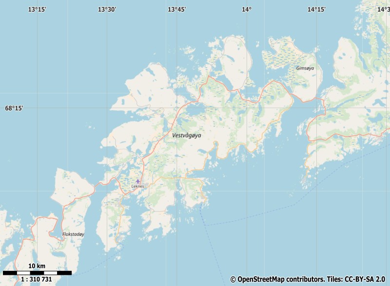 Vestvågøya plattegrond kaart