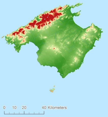 Mallorca hoogtekaart DTM DEM