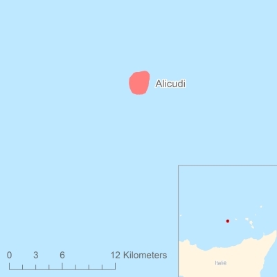 Ligging van het eiland Alicudi in Europa