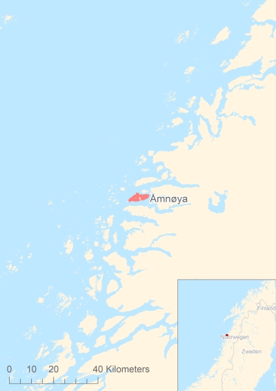 Ligging van het eiland Åmnøya in Europa