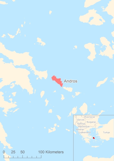 Ligging van het eiland Andros in Europa